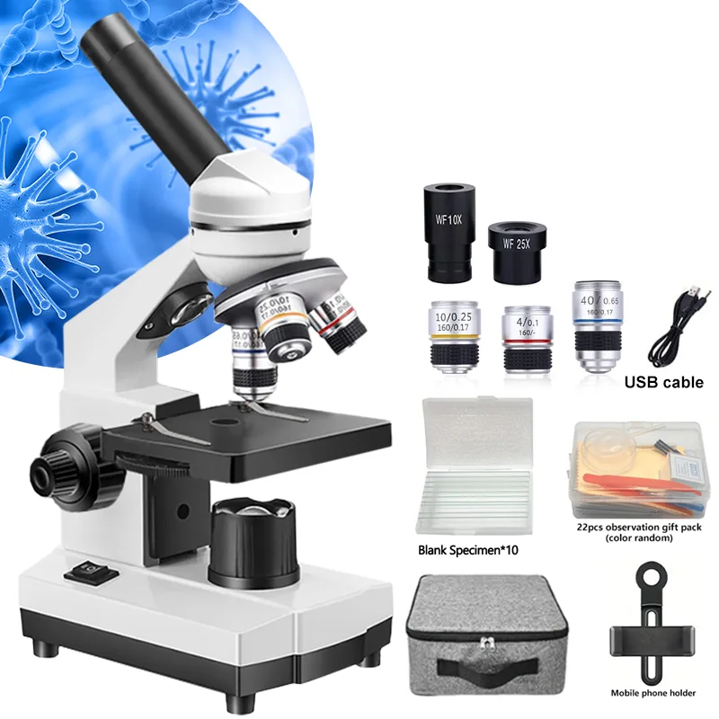 Microscope Compound 40X - Microscope composé optique biologique Portable, Microscope